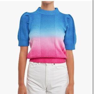 English Factory Puff Sleeve Ombré Sweater Top
